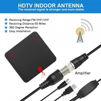 30*33cm HDTV室内电视天线ATSC标准含USB放大器 转接头 黑色