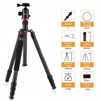 三脚架 TC2834 可拆独脚架 可反折 球形云台 红色 碳纤维