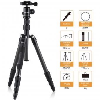 可拆独脚架 TC2235 可反折 球形云台 黑色 碳纤维