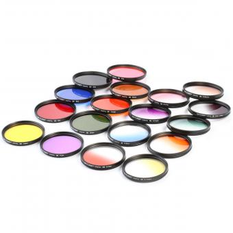 58MM 18片 圆形滤镜套装 9色全色+超薄9色渐变色（橙蓝灰红紫绿粉红茶黄）3个6片小包，Filter